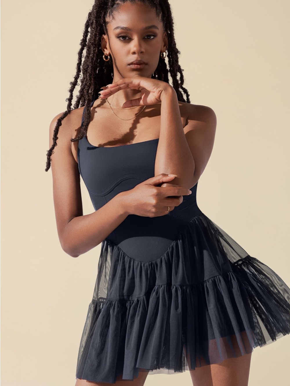 Popflex Corset Pirouette Dress in Navy Blue